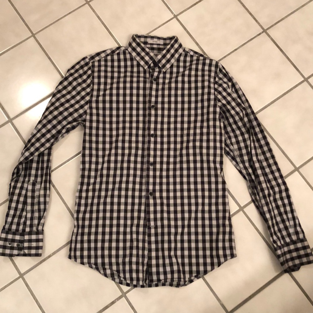 Mens #Express #BuffaloCheck #ButtonDown shirt (size: Small), #Grey & #Black
